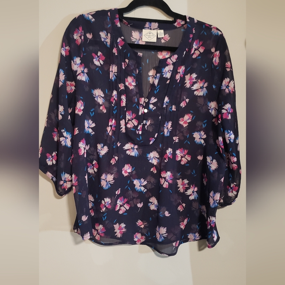 St. Johns Bay blouse. Size PL. Color navy with flowers.